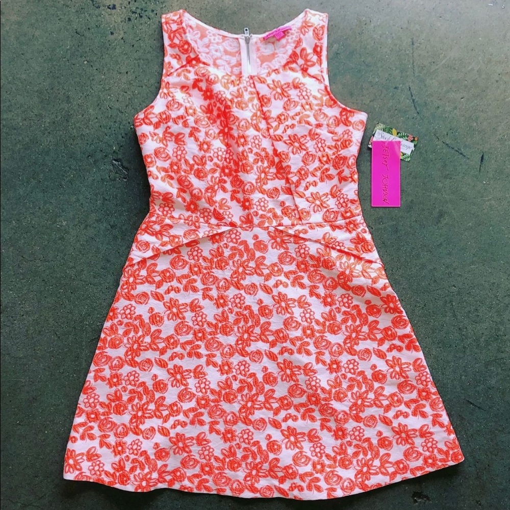 NWT Betsey Johnson Orange Floral Dress A Line 14
